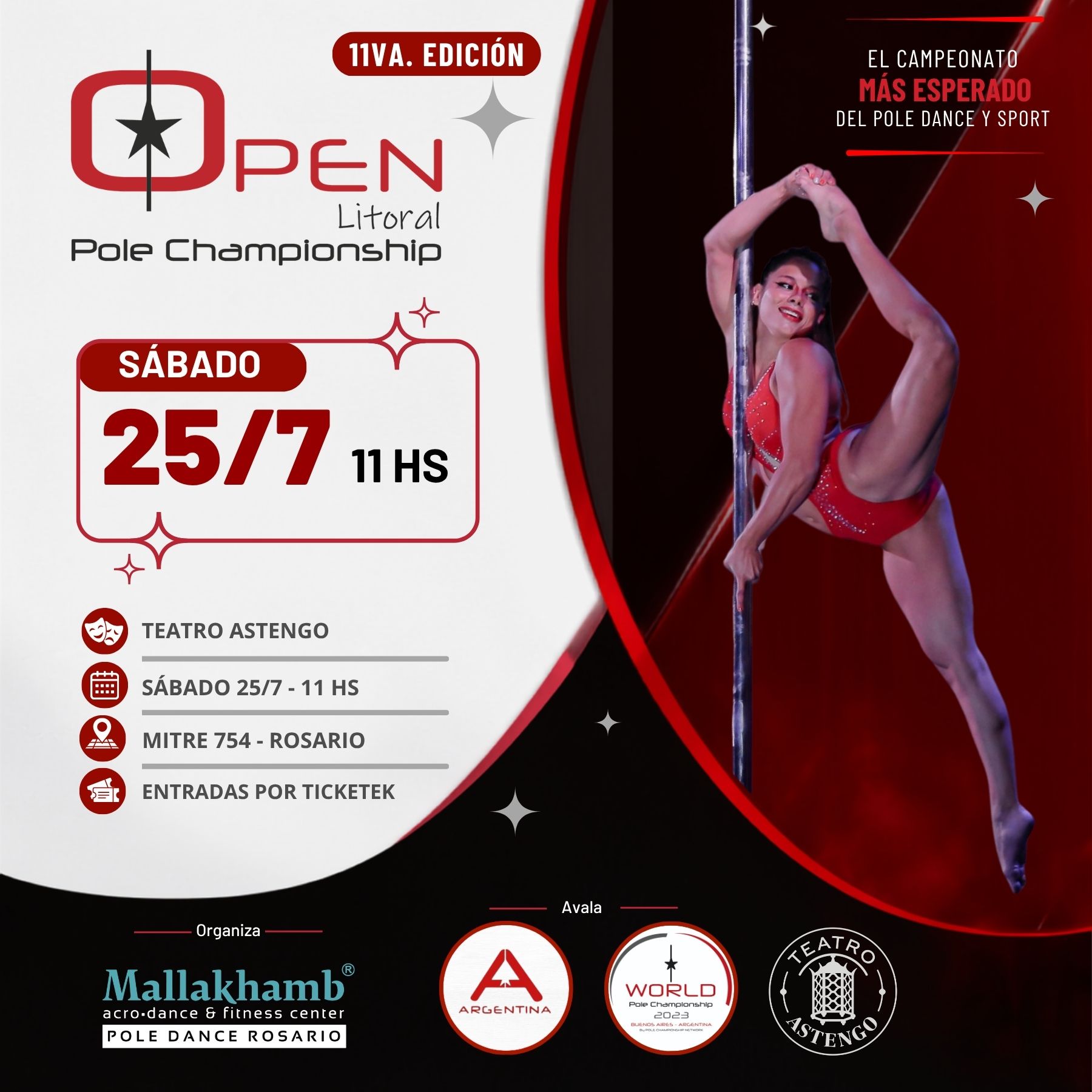 La edición 2026 alcanzó un récord histórico de participación, superando los 80 atletas inscriptos, un hecho que reafirma el posicionamiento de Rosario como una de las ciudades referentes para el desarrollo del Pole Dance deportivo y artístico en el país. Además de la competencia, el campeonato busca acercar al público una disciplina que en los últimos años ha evolucionado notablemente, combinando deporte de alto rendimiento, arte escénico y desarrollo físico, en un espectáculo apto para toda la familia. DATOS DEL EVENTO: Open Litoral Pole Championship – 11.ª Edición Sábado 25 de julio de 2026 - 11:00 hs Teatro Astengo – Mitre 754, Rosario